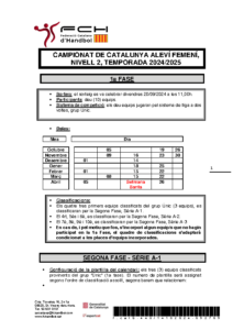 NORMATIVA CAMPIONAT DE CATALUNYA ALEVÍ FEMENÍ, NIVELL 2, TEMPORADA 2024-2025