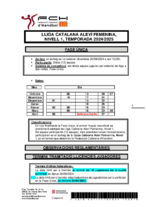 NORMATIVA LLIGA CATALANA ALEVÍ FEMENINA, NIVELL 1, TEMPORADA 2024-2025