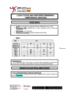 NORMATIVA LLIGA CATALANA MÀSTERS FEMENINA, TEMPORADA 2024-2025