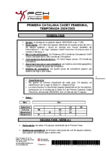 NORMATIVA PRIMERA CATALANA CADET FEMENINA, TEMPORADA 2024-2025