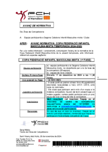 AVANÇ NORMATIVA COPA FEDERACIÓ 2ª CATALANA INFANTIL MASCULINA-MIXTA, TEMPORADA 2024-2025