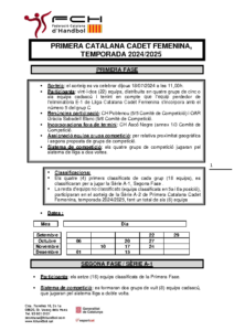 PRIMERA CATALANA CADET FEMENINA, TEMPORADA 2024-2025